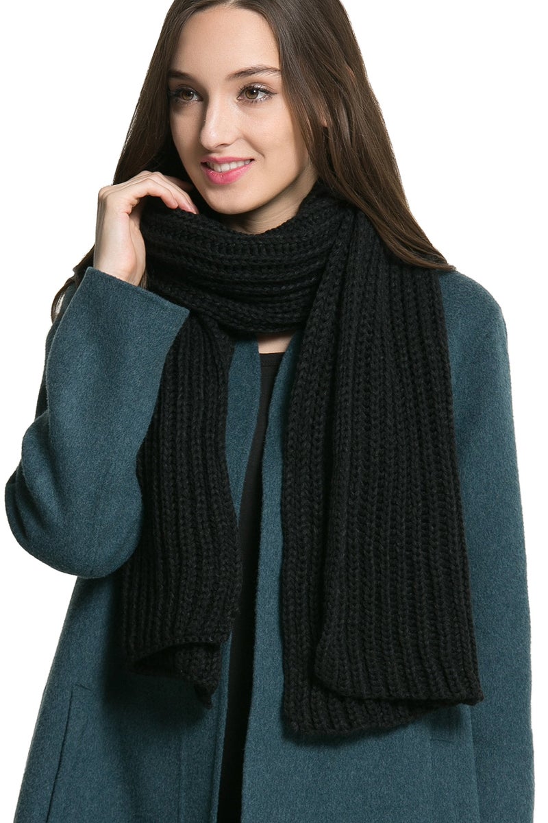 NEOSAN Women Men Winter Thick Cable Knit Wrap Chunky Warm Scarf Black Hor - Image 1